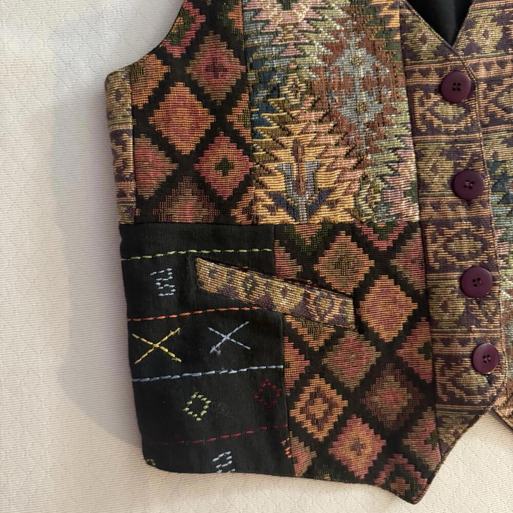 Vintage Tapestry Vest Womens. Cotton, Handmade. Size M. Southwestern 90s Boho - Picture 7 of 8
